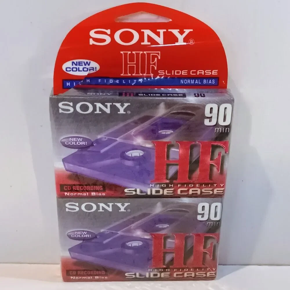 Vtg Sony High Fidelity Slide Case Blank Cassettes-2 Pk-Purple-90 Min-Normal Bias